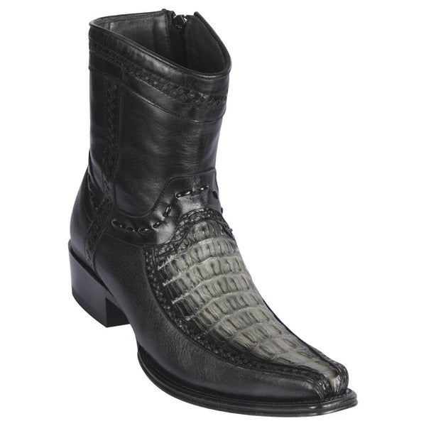 Los Altos Boots Mens #76BF0138 Low Shaft European Square Toe | Genuine Caiman Tail and Deer Boots | Color Faded Gray