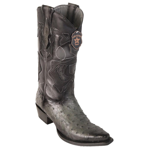 Los Altos Boots Mens #94R0338 Snip Toe | Genuine Full Quill Ostrich Boots | Color Faded Gray
