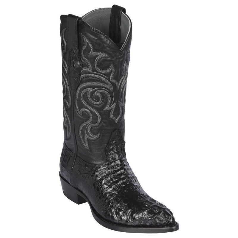 Los Altos Boots Mens #990205 J Toe | Genuine Caiman Hornack Boots | Color Black