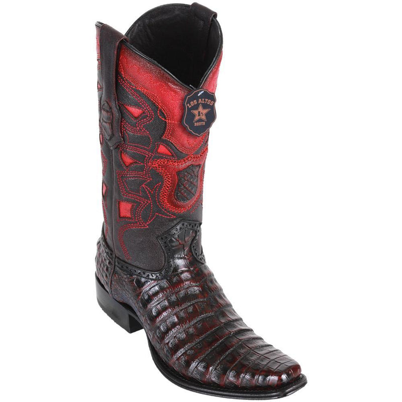 Los Altos Boots Mens #768218 European Square Toe | Genuine Caiman Belly Boots | Color Black Cherry