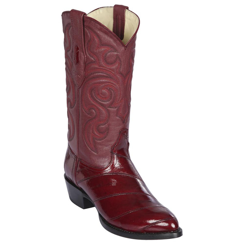 Los Altos Boots Mens #600806 Medium Round Toe | Genuine Eel Skin Leather Boots | Color Burgundy