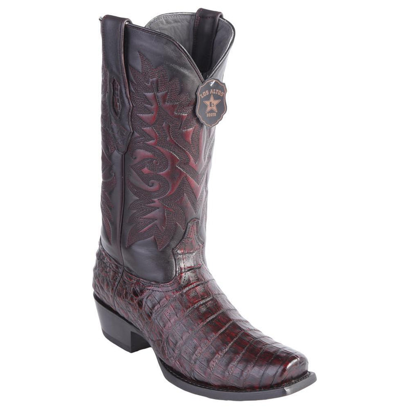 Los Altos Boots Mens #588218 7X Toe | Genuine Caiman Belly Leather Boots | Color Black Cherry