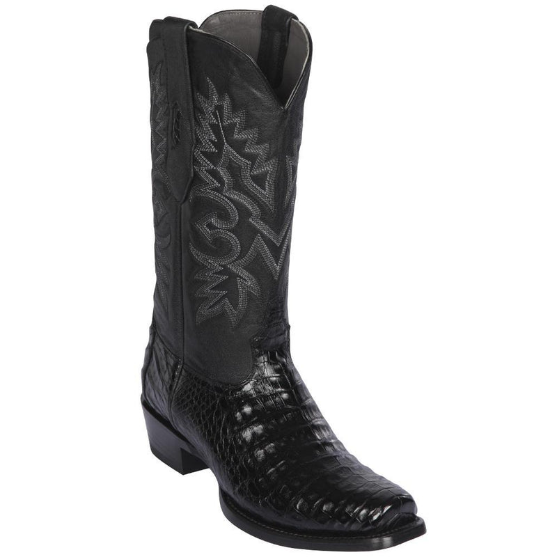 Los Altos Boots Mens #588205 7X Toe | Genuine Caiman Belly Leather Boots | Color Black