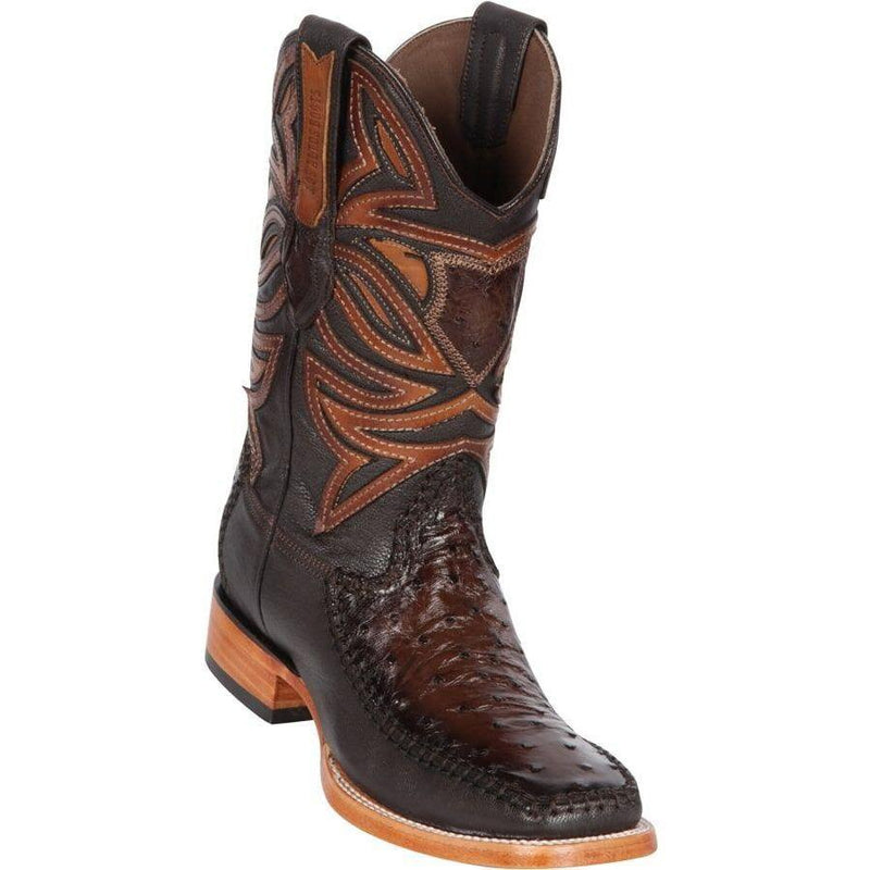 Los Altos Boots Mens #82F0316 Wide Square Toe | Genuine Ostrich & Deer Skin Boots | Color Faded Brown
