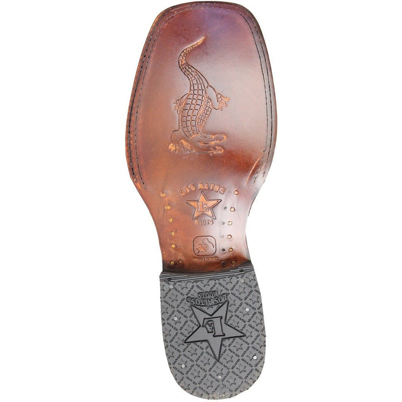 Los Altos Boots Mens #8220205 Wide Square Toe | Genuine Caiman Hornback Leather Boots | Color Black