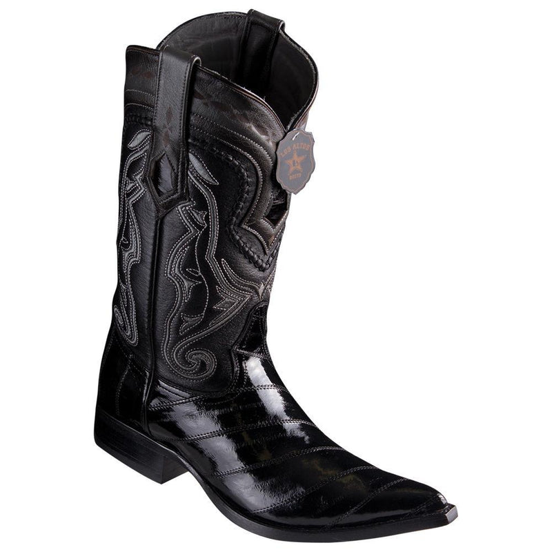 Los Altos Boots Mens #9530805 3X Toe | Genuine EEL Leather Boots | Color Black