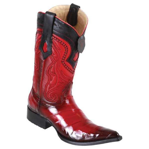 Los Altos Boots Mens #9530829 3X Toe | Genuine EEL Leather Boots | Color Faded Red