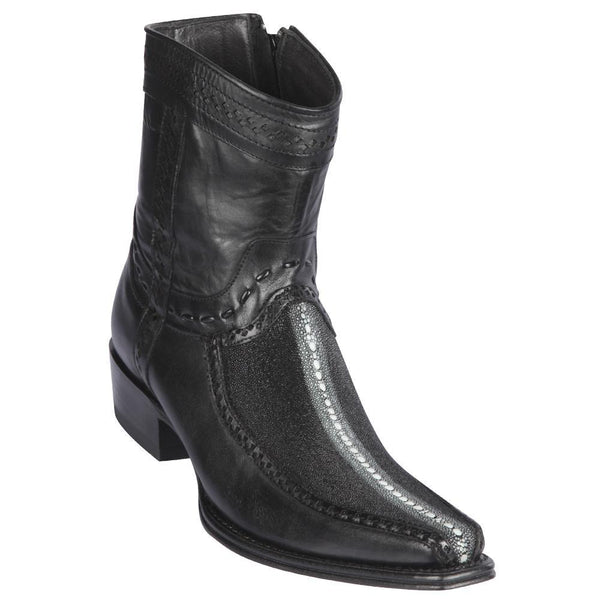Los Altos Boots Mens #76BF1105 Low Shaft European Square Toe | Genuine Rowstone Stingray and Deer Boots | Color Black