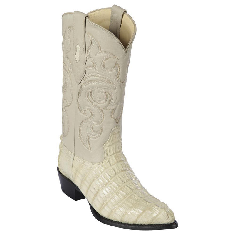 Los Altos Boots Mens #990104 J Toe | Genuine Caiman Tail Boots | Color Winterwhite
