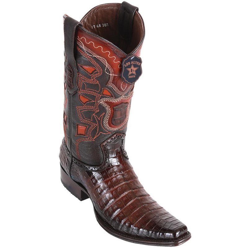 Los Altos Boots Mens #768216 European Square Toe | Genuine Caiman Belly Boots | Color Faded Brown