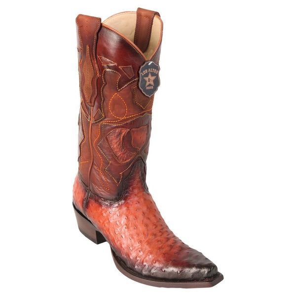 Los Altos Boots Mens #94R0357 Snip Toe | Genuine Full Quill Ostrich Boots | Color Faded Cognac