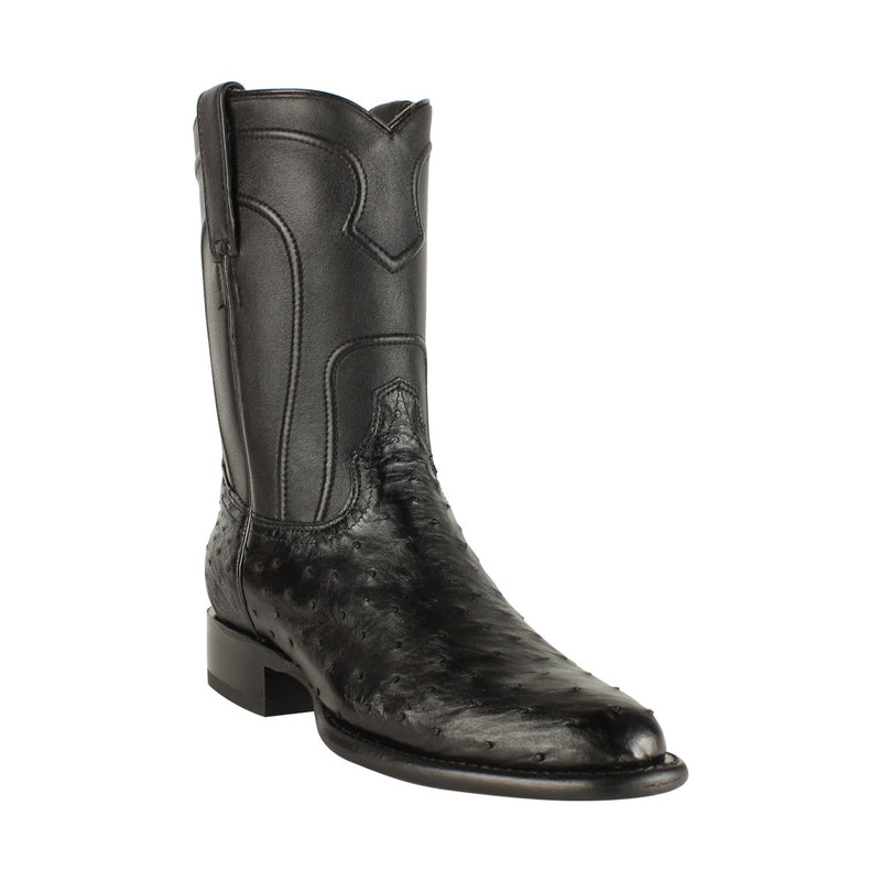 Los Altos Boots Mens #690305 Roper Style | Ostrich Boots Handcrafted | Color Black