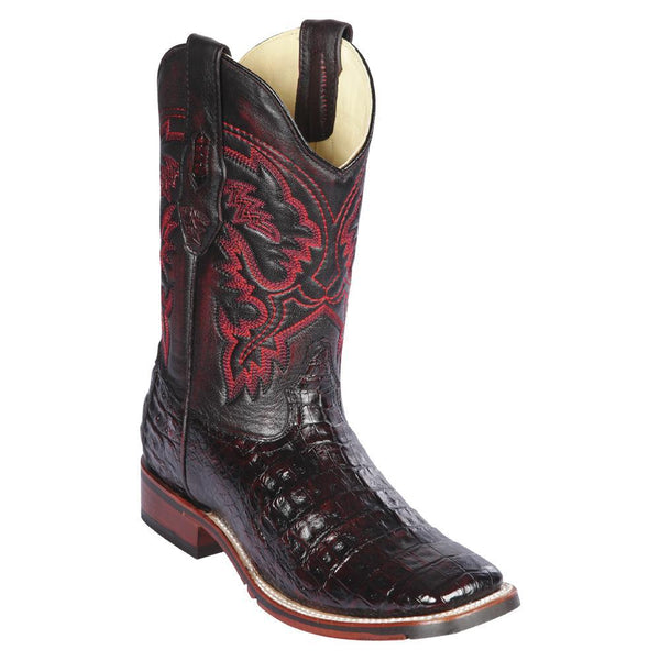 Los Altos Boots Mens #8268218 Wide Square Toe | Genuine Caiman Belly Leather Boots | Color Black Cherry