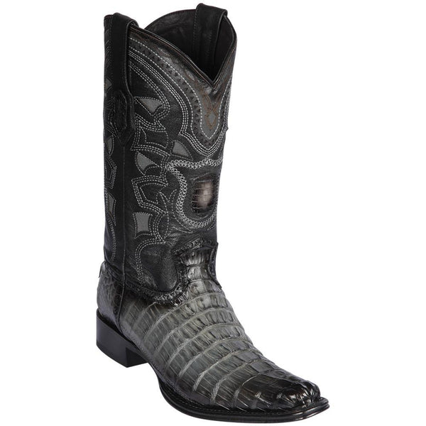 Los Altos Boots Mens #760138 European Square Toe | Genuine Caiman Tail Boots | Color Faded Gray