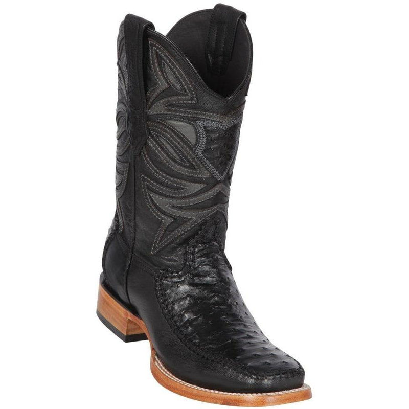 Los Altos Boots Mens #82F0305 Wide Square Toe | Genuine Ostrich & Deer Skin Boots | Color Black