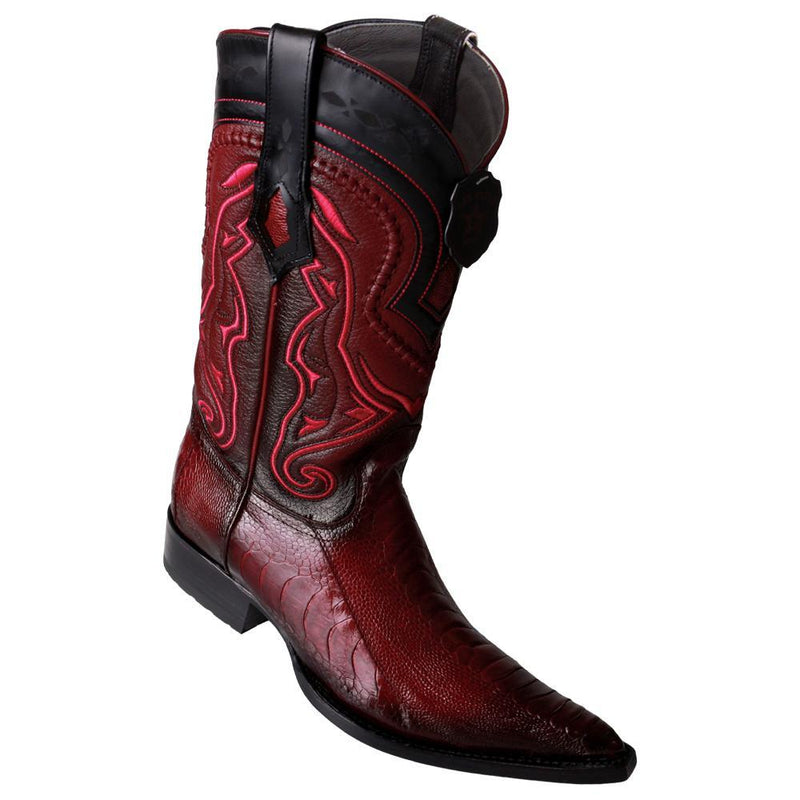 Los Altos Boots Mens #9530543 3X Toe | Genuine Ostrich Leg Leather Boots | Color Faded Burgundy