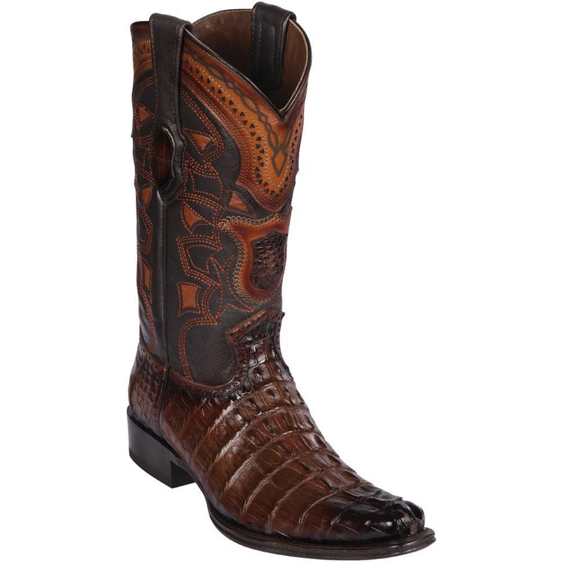 Los Altos Boots Mens #760116 European Square Toe | Genuine Caiman Tail Boots | Color Faded Brown