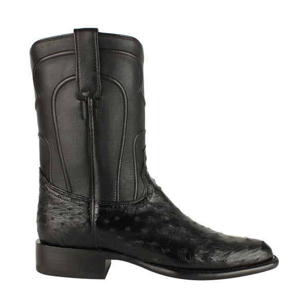 Los Altos Boots Mens #690305 Roper Style | Ostrich Boots Handcrafted | Color Black