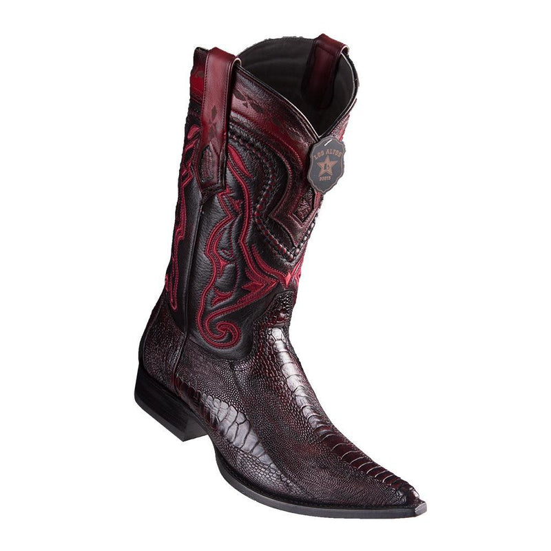Los Altos Boots Mens #9530518 3X Toe | Genuine Ostrich Leg Leather Boots | Color Black Cherry