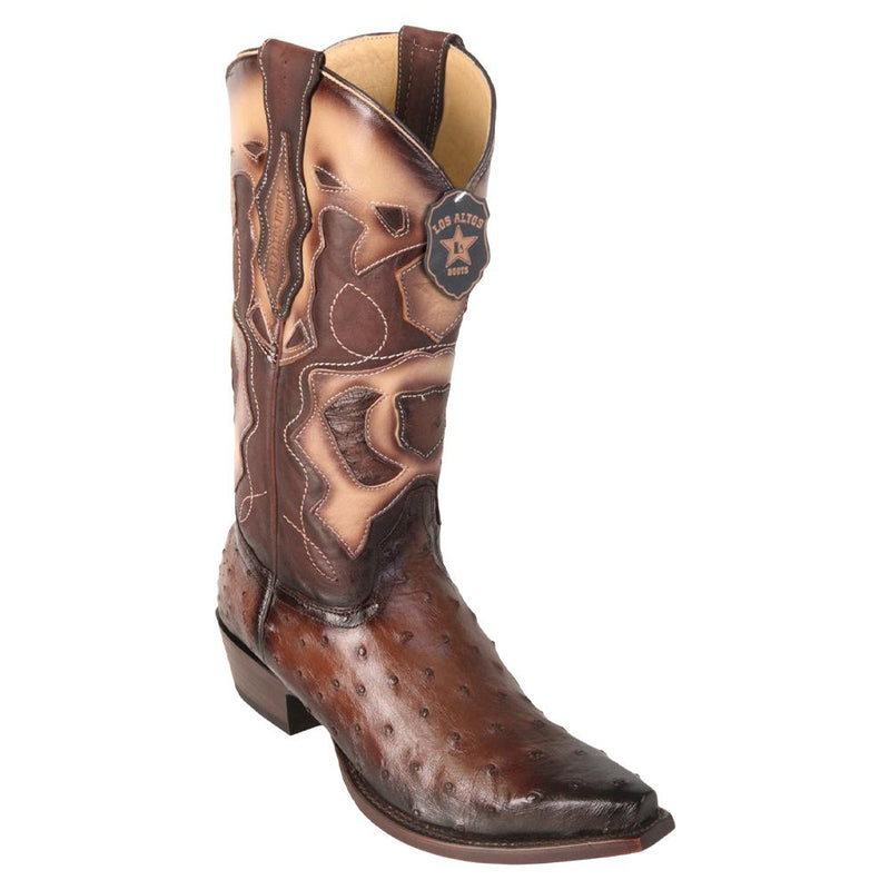 Los Altos Boots Mens #94R0316 Snip Toe | Genuine Full Quill Ostrich Boots | Color Faded Brown