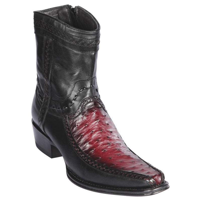 Los Altos Boots Mens #76BF0343 Low Shaft European Square Toe | Genuine Ostrich And Deer Boots | Color Faded Burgundy