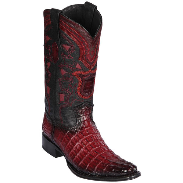 Los Altos Boots Mens #760143 European Square Toe | Genuine Caiman Tail Boots | Color Faded Burgundy