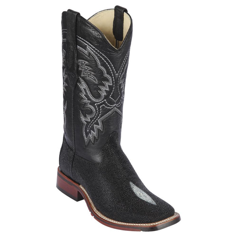 Los Altos Boots Mens #8261205 Wide Square Toe | Genuine Stingray  Leather Boots | Color Black