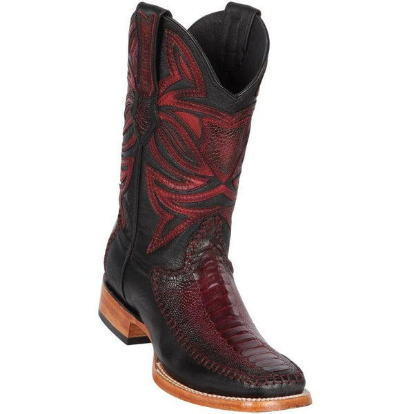 Los Altos Boots Mens #82F0543 Wide Square Toe | Genuine Ostrich & Deer Leg Skin Boots | Color Faded Burgundy