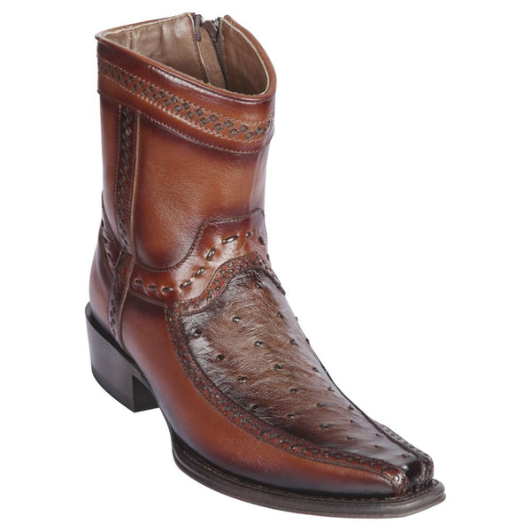 Los Altos Boots Mens #76BF0316 Low Shaft European Square Toe | Genuine Ostrich And Deer Boots | Color Faded Brown