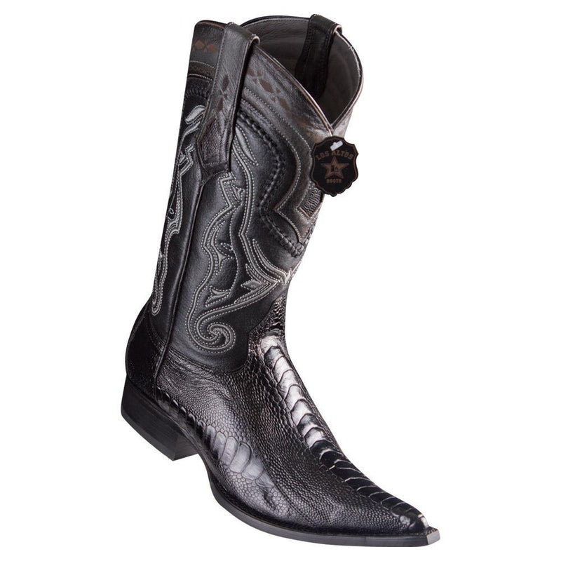 Los Altos Boots Mens #9530505 3X Toe | Genuine Ostrich Leg Leather Boots | Color Black