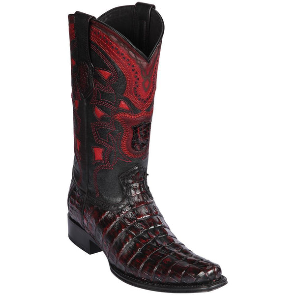 Los Altos Boots Mens #760118 European Square Toe | Genuine Caiman Tail Boots | Color Black Cherry