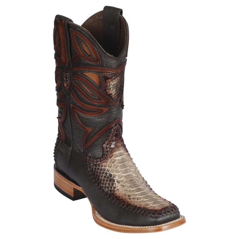 Los Altos Boots Mens #82F5785 Wide Square Toe | Genuine Python & Deer Skin Boots | Color Rustic Brown