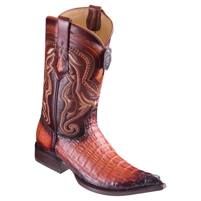 Los Altos Boots Mens #9530157 3X Toe | Genuine Caiman Belly Leather Boots | Color Faded Cognac