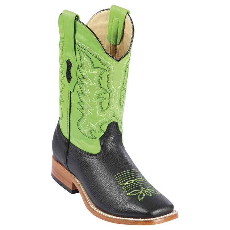 Los Altos Boots Mens #8272705V Wide Square Toe | Genuine Grisly Leather Boots | Color Black and Green