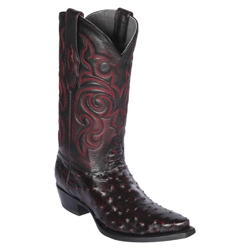 Los Altos Boots Mens #940318 Snip Toe | Genuine Full Quill Ostrich Boots | Color Black Cherry