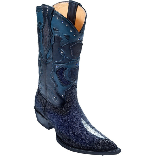 Los Altos Boots Mens #95VF1210 3X Toe | Genuine Single Stone Stingray Leather Boots | Color Faded Navy Blue