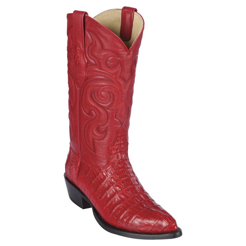 Los Altos Boots Mens #990112 J Toe | Genuine Caiman Tail Boots | Color Red
