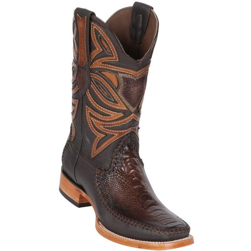 Los Altos Boots Mens #82F0516 Wide Square Toe | Genuine Ostrich & Deer Leg Skin Boots | Color Faded Brown