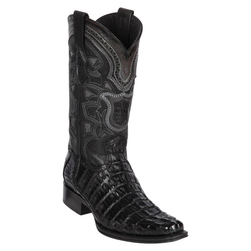 Los Altos Boots Mens #760105 European Square Toe | Genuine Caiman Tail Boots | Color Black
