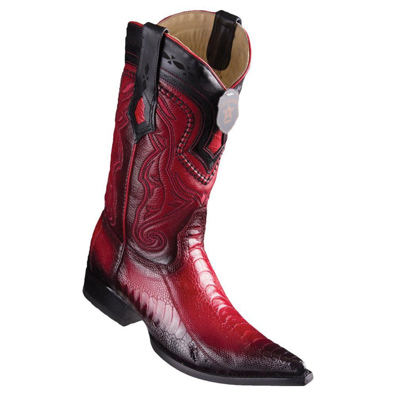 Los Altos Boots Mens #9530529 3X Toe | Genuine Ostrich Leg Leather Boots | Color Faded Red