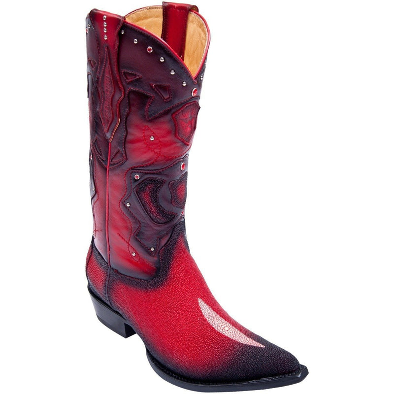 Los Altos Boots Mens #95VF1229 3X Toe | Genuine Single Stone Stingray Leather Boots | Color Faded Red