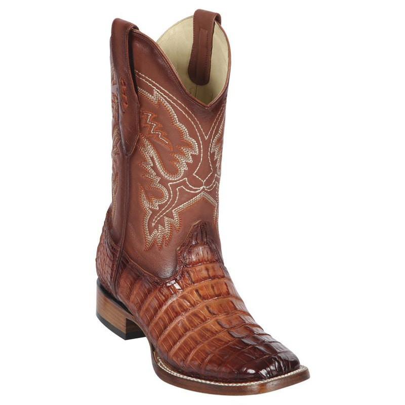 Los Altos Boots Mens #8220157 Wide Square Toe | Genuine Caiman Tail Boots | Color Faded Cognac