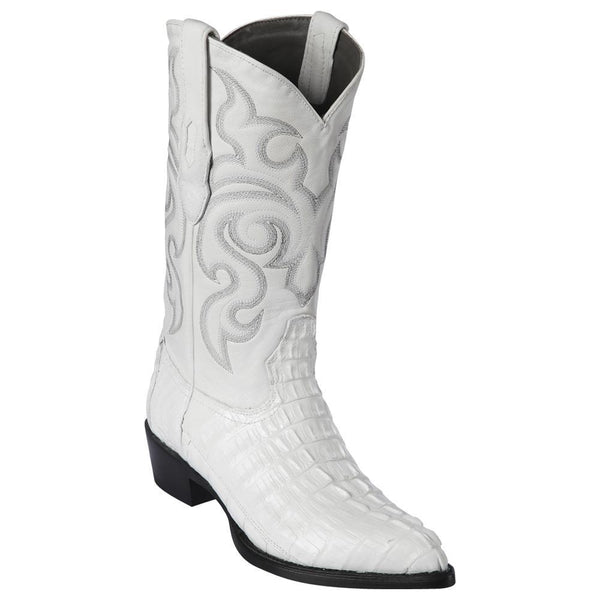 Los Altos Boots Mens #990128 J Toe | Genuine Caiman Tail Boots | Color White