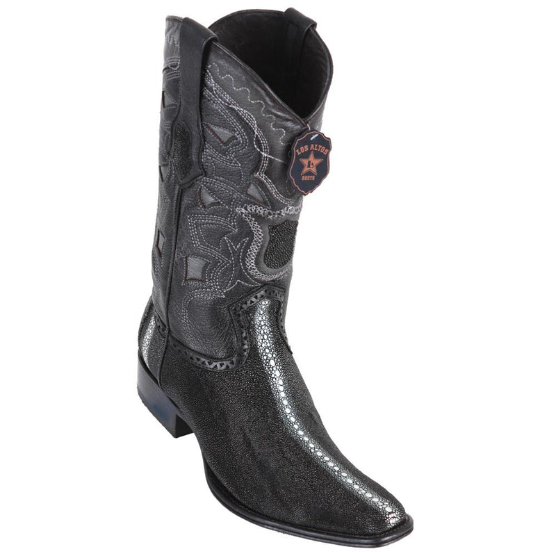 Los Altos Boots Mens #761105 European Square Toe | Genuine Full Rowstone Stingray Boots | Color Black