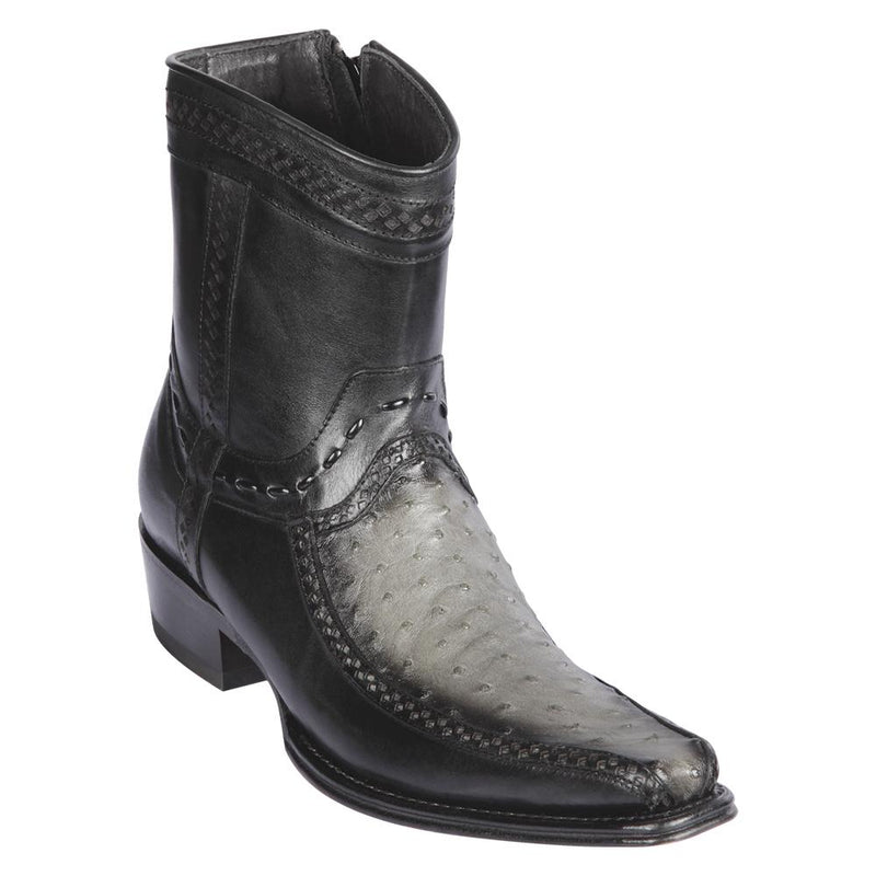 Los Altos Boots Mens #76BF0338 Low Shaft European Square Toe | Genuine Ostrich And Deer Boots | Color Faded Gray