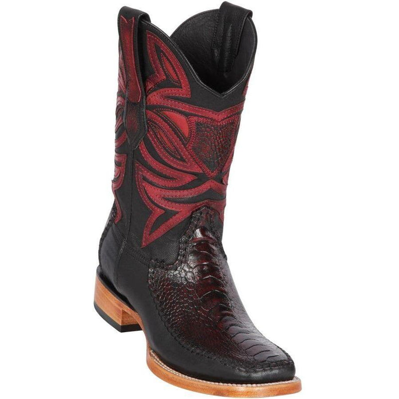 Los Altos Boots Mens #82F0518 Wide Square Toe | Genuine Ostrich & Deer Leg Skin Boots | Color Black Cherry