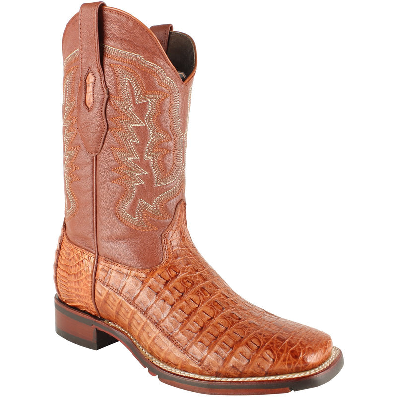 Los Altos Boots Mens #826A1803 Wide Square Toe | Genuine Caiman Flank Leather Boots | Color Cognac