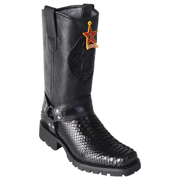 Los Altos Boots Mens #55T5705 Biker Boot | Genuine Python Snakeskin Leather Boots | Color Black