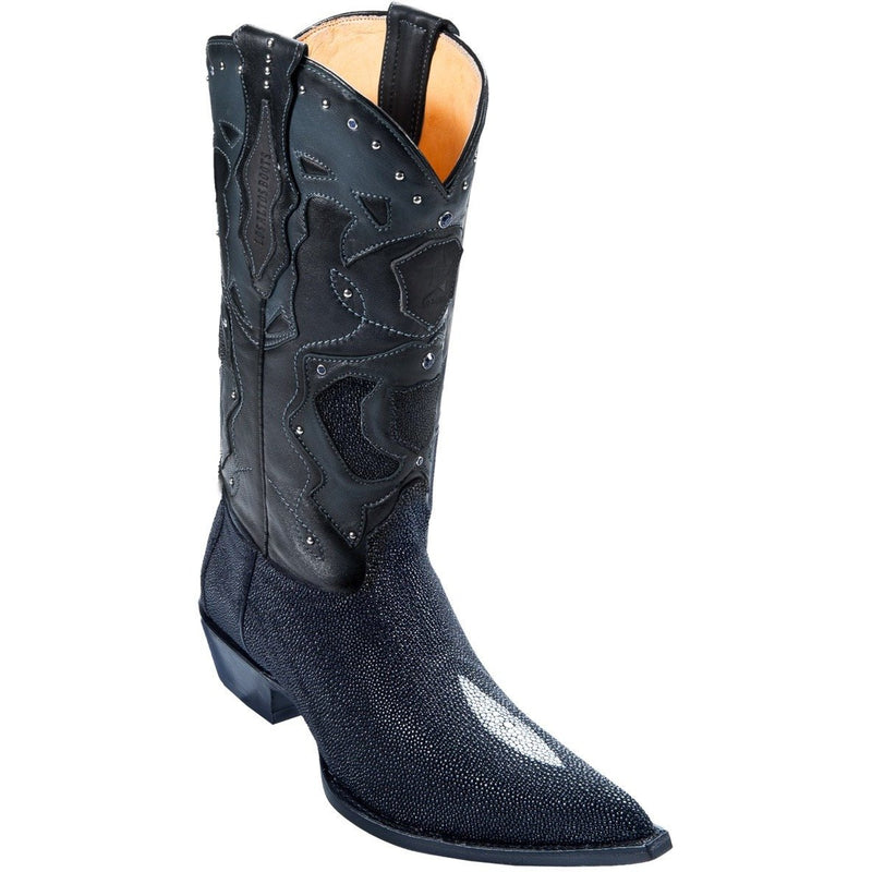 Los Altos Boots Mens #95VF1205 3X Toe | Genuine Single Stone Stingray Leather Boots | Color Black