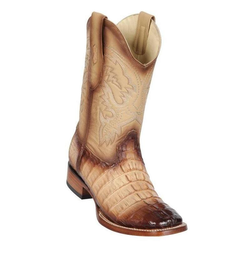 Los Altos Boots Mens #8220115 Wide Square Toe | Genuine Caiman Tail Boots | Color Faded Oryx